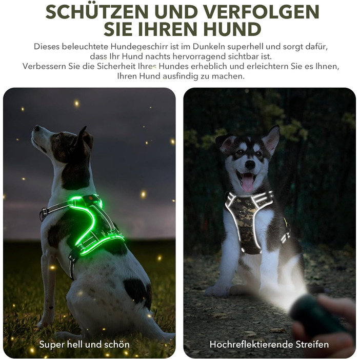 Світлодіодна шлейка для собак Green L, Світлодіодна шлейка, що перезаряджається, світловідбиваюча, з м'якою підкладкою, проти затягування, регулюється для собак