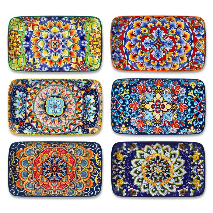 Набір тарілок Vancasso SIMI прямокутні, 6 шт. Порцелянові тарілки для подачі, десертні, на 6 осіб, 24.7x14.2 см