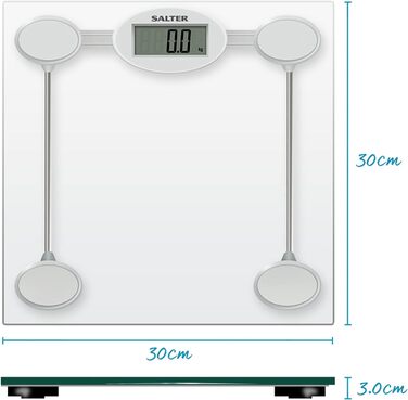 Скляні електронні ваги для ванної кімнати Salter 9018S SV3R - цифрові ваги для тіла 180 кг, РК-дисплей, що легко читається, велика поверхня для зважування із загартованого скла, батарейки в комплекті