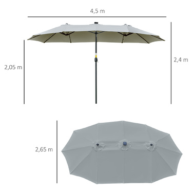 Outsunny Parasol зі світлодіодною сонячною 4,5-метровою подвійною парасолькою Garden Parasol овальної форми світло-сірого чорного кольору для патіо та саду
