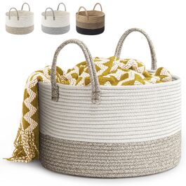 Кошик для постільних речей 32L плетіний, з бавовни та мотузки, складаний, універсальний, з ручками (колір коричневий), 40 x 25 см