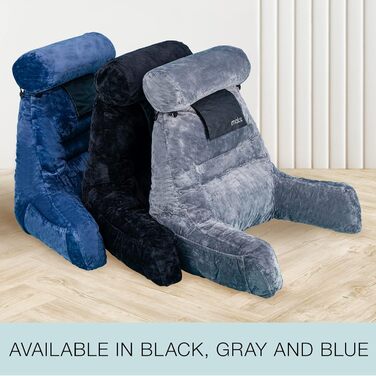 Велике подушко-крісло для читання Malu, ергономічна подушка з підтримкою спини для ліжка + ролик для шиї, з подрібненим пінополіуретаном Memory Foam, для використання в ліжку, на дивані або на підлозі, чорний