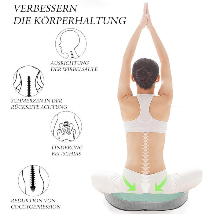 Ортопедична антидекубітативна подушка-кіль (донат) від гемороїду, простатиту та болю в копчику та спині, ергономічна сидіння для дому та офісу (Зелена)