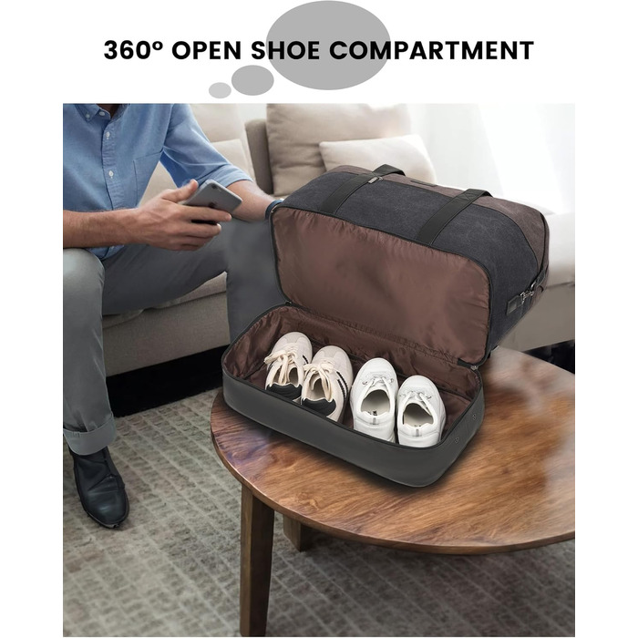 Спортивна сумка LOVEVOOK для жінок, дорожня сумка-валіза, дорожня сумка-мішок, валіза ручної поклажі, сумка для подорожей, сумка для пологів, сумка для одягу, сумка з відділенням для взуття, з косметичкою, бежево-коричнево-чорна (canvas), 50x38x25 см