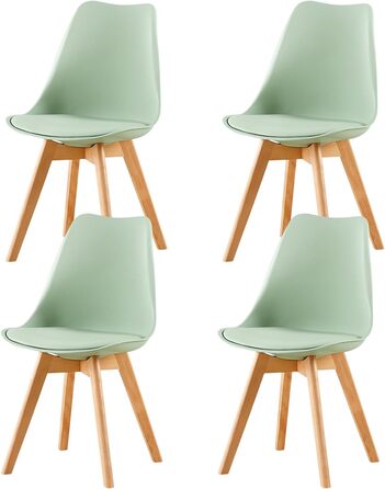 Набір з 4-х стільців EGGREE для їдальні в скандинавському стилі, зелений колір, масивна букова нога, сертифікований SGS