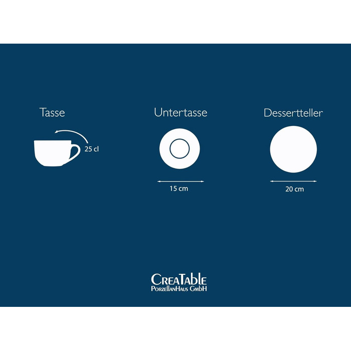 CreaTable Серія Chef Collection: 18-частинний порцеляновий сервіз для 6 осіб, Made in Europe