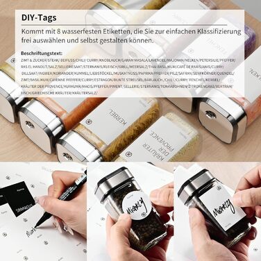 Набір скляних банок для спецій Miorkly 24 шт. з дозатором, 120 мл - органайзер для спецій