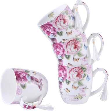 Комплект чашок для кави London Boutique K414: 4 шт., 330 мл, рожевий, стиль Vintage/Retro, флора, подарунок