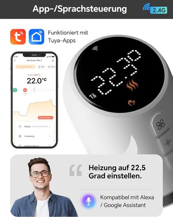 Розумний термостат для радіатора Beok WiFi з керуванням через Tuya, Google Assistant та Alexa, живлення від батарейок