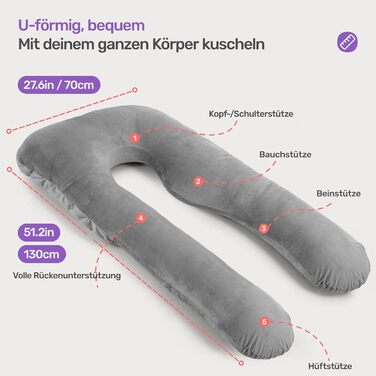 Подушка для вагітних Nuliie U-подібної форми знімний чохол, сіра - підтримка спини, стегон та ніг