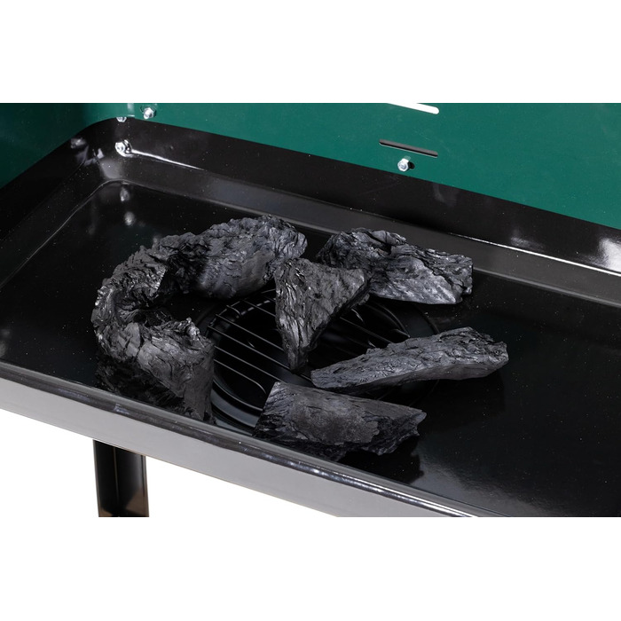 Гриль вугільний на коліщатках ARO, сталь/дерево, 2 решітки, 2 полиці, зелений