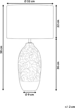 Настільна лампа Beliani з керамічним цоколем блакитно-бірюзового кольору 58 см, абажур з мотивом листя, білий Ataba