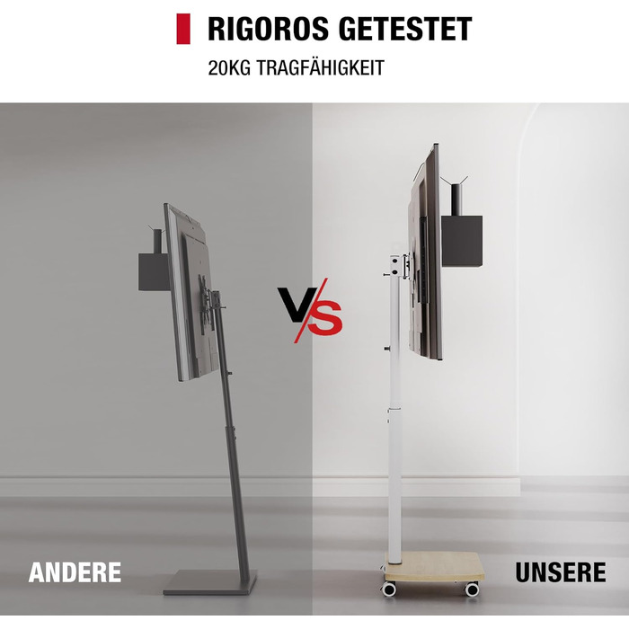 Підставка для телевізора мобільна з дерев'яною основою, поворотна, 19-42 дюйми, біла, до 20 кг, VESA 200x200 мм