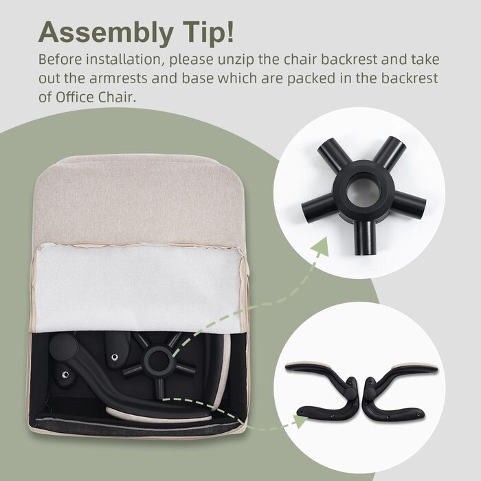 CASTLOVE Ергономічне крісло для офісу, комп'ютерне крісло, крісло для начальника з підйомними підлокітниками, висока спинка, функція гойдання, регульована висота, зручне, офісне крісло для дому, офісу, тканина, кремовий колір
