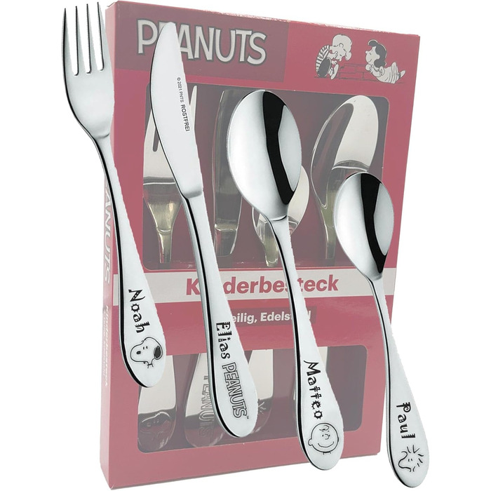 Набір дитячого посуду Kinderbesteck з гравіюванням - персоналізований посуд з іменем або датою від GEDA LABELS (Peanuts)