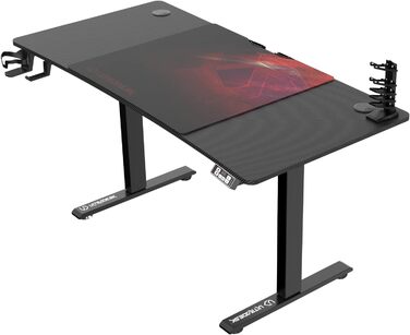 ULTRADESK Стіл для роботи Level V2 - Регульована висота, 140x68 см - Електричний стіл для геймінгу, офісу, дому - з XL-килимком для миші - Чорний, Червоний
