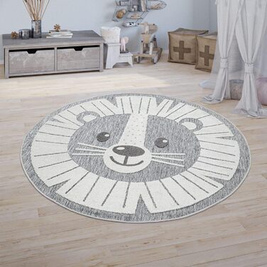 Дитячий килим для дитячої кімнати Дитячий круглий ігровий килим 3D Look Lion Grey, розмір (Ø 160 см круглий)