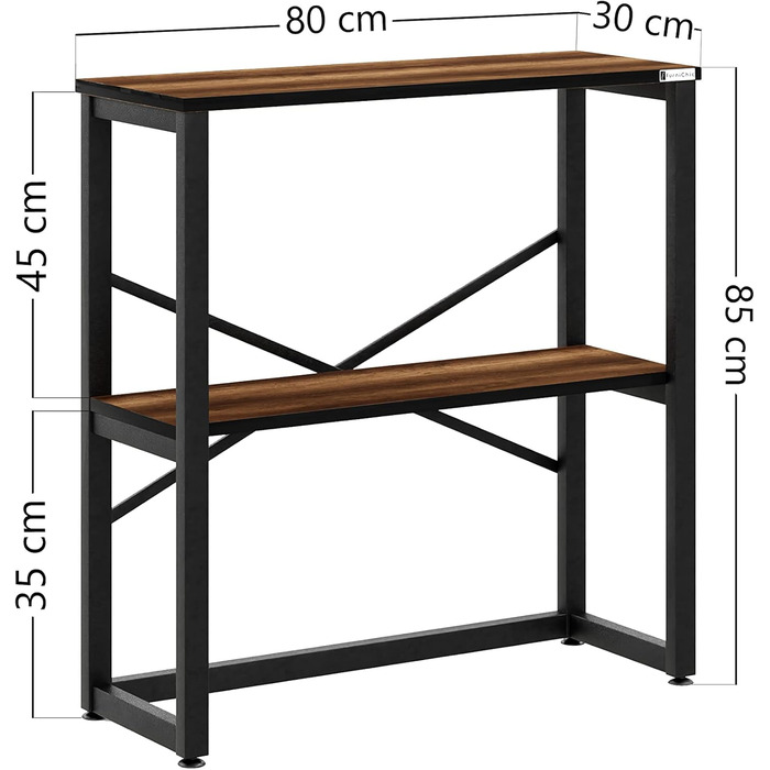 Консольний стіл furniChic, 2 полиці, сталевий, промисловий, 85x30x80см, бароковий горіх