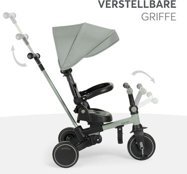 Триколісний велосипед KikkaBoo Dreirad 8-в-1 з ручкою для батьків, алюмінієва рама, зелений. Для дітей від 1 року.