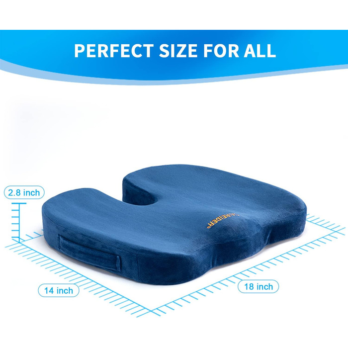 Подушка для офісного крісла Saireider, Memory Foam, для болю в куприку, для автомобіля, для ішіасу, підтримка правильної постави (Темно-синій)