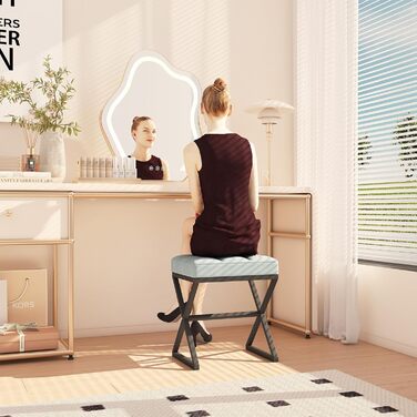 Пуф для макіяжу, пуф-табуретка з льону, 40x30x46 см, сіро-блакитний колір, HBD033G