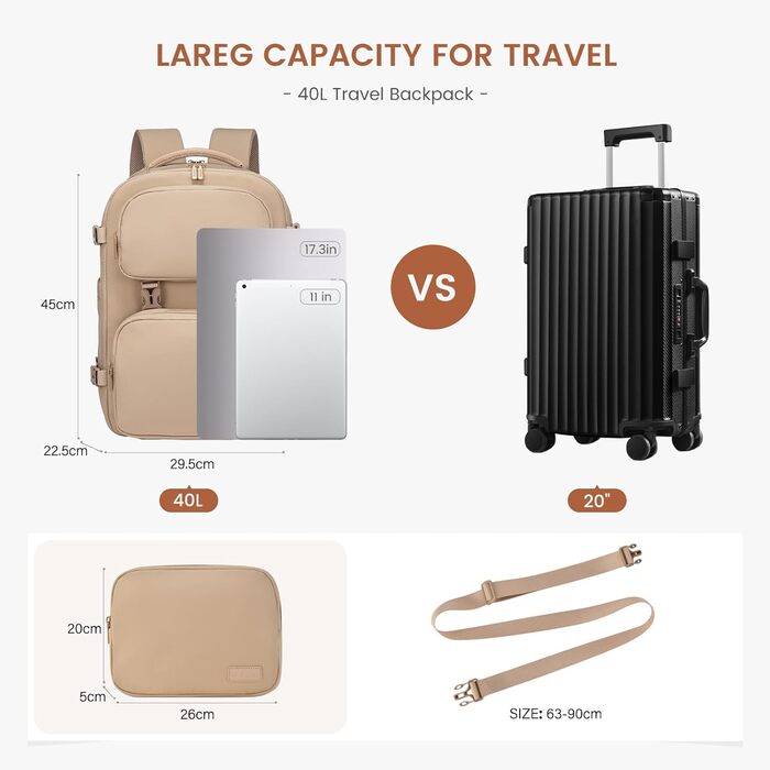 LOVEVOOK Рюкзак для ручної поклажі в літак 40L, жіночий великий, 17.3