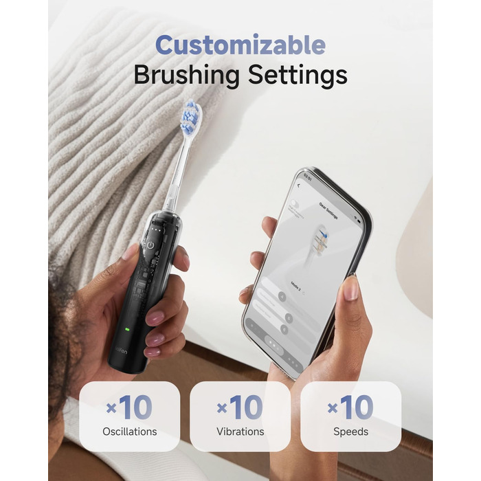 Електрична зубна щітка Laifen Wave Pro з 6 режимами чищення, акумулятор до 70 днів, прозорий чорний колір