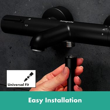 Змішувач для ванни Hansgrohe Ecostat Element накладний, з термостатом та блокуванням безпеки 40°C, для 2 споживачів (13347000), матовий чорний