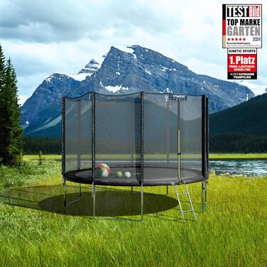 Батут Kinetic Sports Salto Plus Ø 244 см для дітей: Комплект з сіткою, захисним бортиком та драбиною (Чорний)