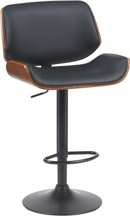 Барний стілець CLP Beverley з штучної шкіри, регульована висота та поворот, дерев'яний табурет з підніжкою, колір: горіх/чорний