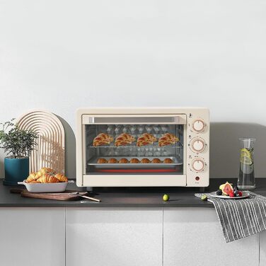 Міні-піч 22L з грилем та решіткою, 1000W, таймер 60хв, піч для піци, 120-250°C, електрична піч для сім'ї, вечірок, грилів, сніжків та десертів
