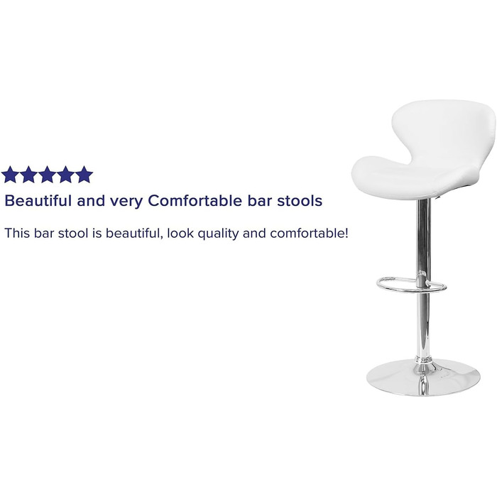Барний стілець Flash Furniture Denville з тканини, регульований по висоті, з вигнутою спинкою та хромованою основою, 2 шт. (Біле вінілове сидіння)