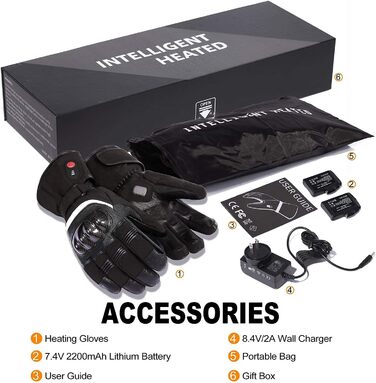 Обогріваючі рукавички SAVIOR HEAT для чоловіків та жінок, рукавички для зимового катання на лижах та ковзанах, рукавички для артриту, акумулятор 7.4V 2200mAh, USB-зарядка, чорний (XL)