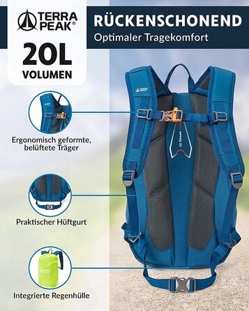 Похідний рюкзак Terra Peak Flex 20 преміум-класу об'ємом 20 л (маленький) з вентиляцією для спини , гідратаційної системою і чохлом від дощу-похідний рюкзак з поліестеру з дихаючої 3D повітряної сіткою-Рюкзак для активного відпочинку на відкритому повітрі