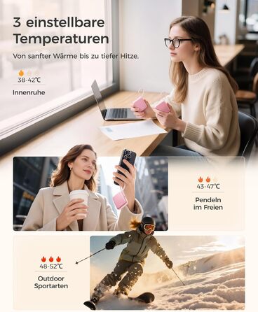 Електричні грілки для рук OCOOPA (2 шт.) з 3 рівнями нагріву, до 7 годин роботи, USB, для жінок, рожеві