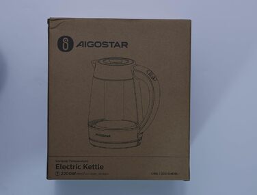 Скляний чайник Aigostar 1,7 л, чайник з ситечком для чаю, світлодіод 60-100C, 120 хв з функцією збереження тепла