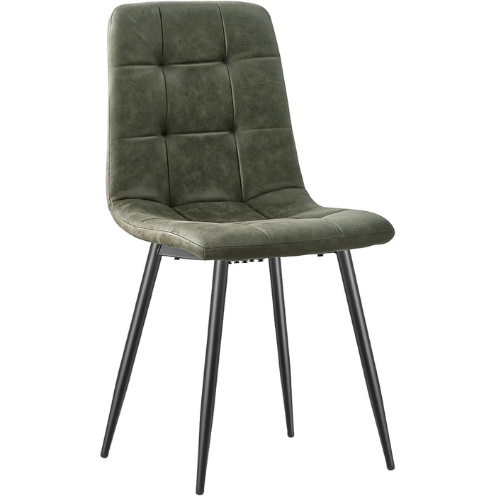 Набір з 4 кухонних стільців Techno, оббивка з тканини, м'які стільці з чорними металевими ніжками, оливковий колір