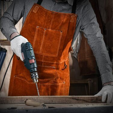 Шкіряний фартух для зварювальника LeaSeek – термостійкий та вогнестійкий, з 6 кишенями, великий розмір (M-XXXL), 61x91 см + шкіряні рукавички