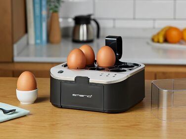 Електричний яйцеварка Emerio SIEGER: 3 ступені нагріву, голосове сповіщення, BPA Free, EB-123177.1, чорний/сріблястий