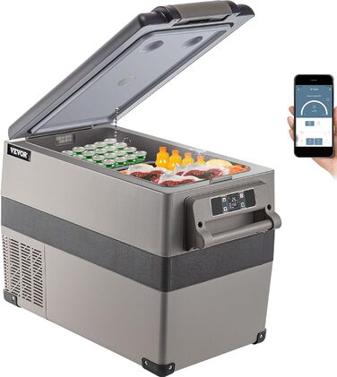 Автохолодильник VEVOR 35/45л нержавіюча сталь 12/24V, 220V: портативний компресорний кулер для авто, вантажівок, кемпінгу (-20°C до +20°C)