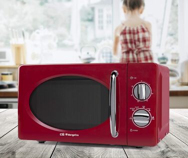 Мікрохвильова піч Orbegozo MI2020 20л, 700 Вт, червона, ретро-дизайн, 6 рівнів потужності, таймер 30 хв