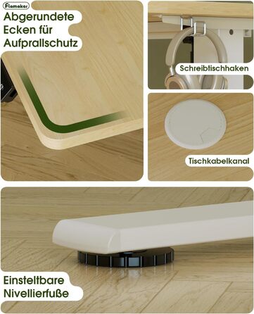 Електричний стіл Flamaker з регулюванням висоти, 160 x 60 см, з пам'яттю, для геймінгу, USB-зарядка (Бежевий)