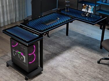 Підставка для комп'ютера EUREKA ERGONOMIC з регулюванням висоти, ATX корпус, тримач CPU, органайзер під стіл, з LED підсвіткою