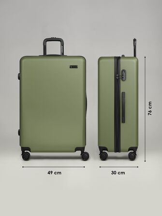 Набір валіз Smartbox Hartschalen 3-в-1 для жінок та чоловіків | Легкі та міцні валізи з ABS-пластику | 4 колеса, кодовий замок (Edition 05) | Оливковий колір, велика валіза (76 см)