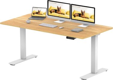 SANODESK Регульований стіл за висотою 160x70 см – Електричний столик для стоячи/сидячи з подвійним мотором, вантажопідйомність до 90 кг, ергономічне робоче місце (білий+горіх) 160 x 70 см Горіх