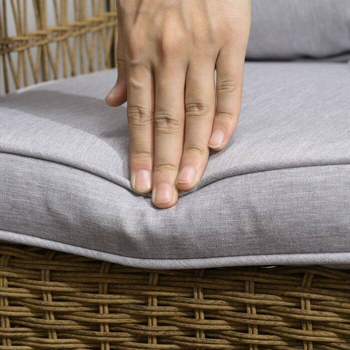 Крісло-гойдалка в бохо-стилі, з PE-ротангу, ротангове крісло-гойдалка, знімні чохли для подушок, Натуральний + світло-сірий