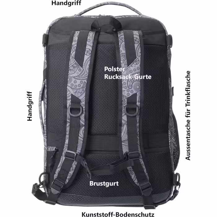 Рюкзак Elephant Fly Legends XL 45 л для ручної поклажі, антивор, відділення для ноутбука, сіро-пейслі, для літака, автобуса