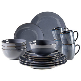 Набір посуду MÄSER 931736 на 4 особи, 16 предметів, стиль Медiterранеан Вінтаж, кераміка, пісочний колір (антрацит-блакитний)