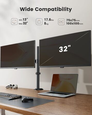 Кріплення для моніторів ErGear 2 шт. для екранів 13-32 дюйми, регульоване, настільне, VESA 75/100, білий (чорний)