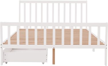 Дерев'яне ліжко Merax біле, каркас ліжка з масиву дерева з рейковим каркасом і ніжками, односпальне ліжко з узголів'ям і підніжкою, дитяче ліжко молодіжне ліжко з масиву дерева, місце для зберігання під ліжком (140 x 200 см, біле ліжко)